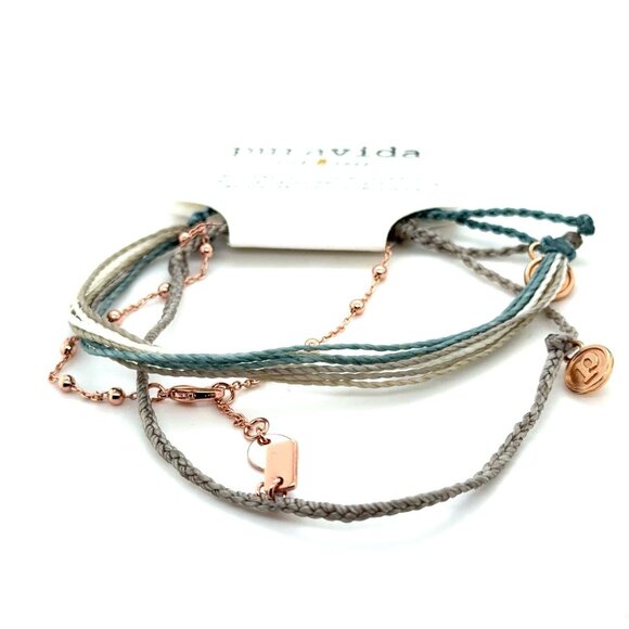 NWT Pura Vida Green/Blue with Rose Gold Pack Bracelet - Picture 1 of 4